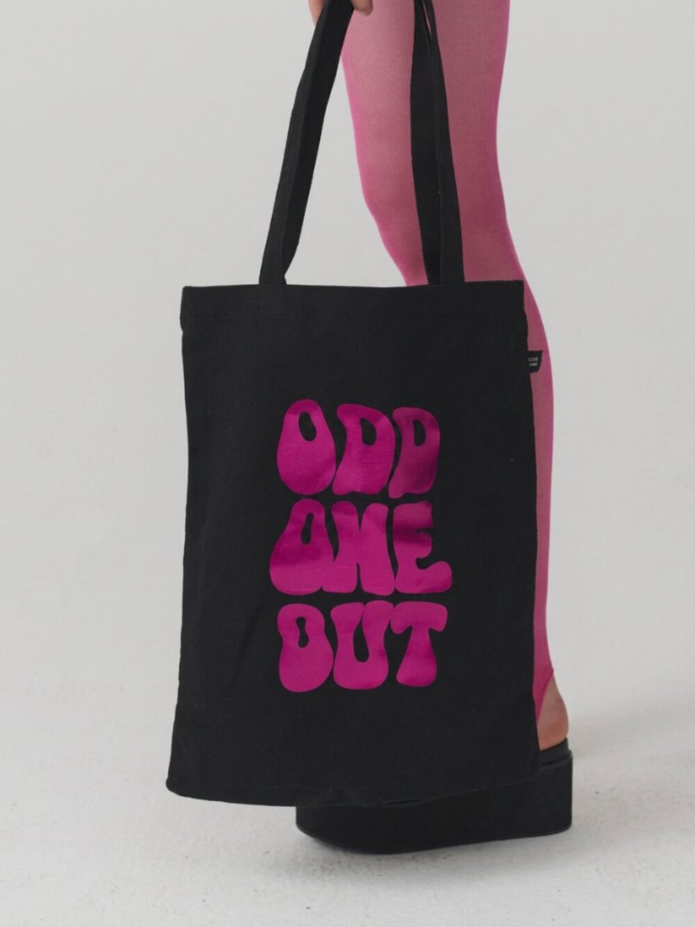 LAZY OAF Odd One Out black tote bag w/pink foil print